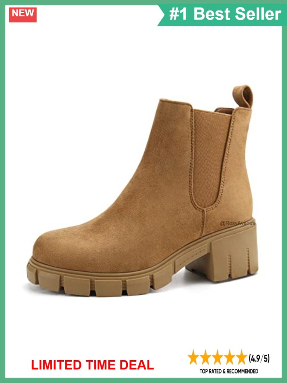 Women's Faux Leather Platform Chelsea Ankle Boots Chunky Heel